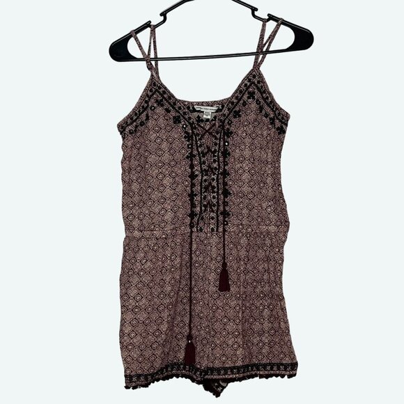 American‎ Eagle Outfitters Boho Romper Mauve Black Cotton Blend Medium - Picture 1 of 8